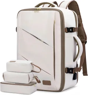 LOVEVOOK Travel Backpack for Women, 17 Inch Laptop as Person Item Backpack, Carry on Backpack Flight Approved with 3 Packing Cubes,Waterproof Casual Backpack, Beige-Khaki(4Pcs Set)