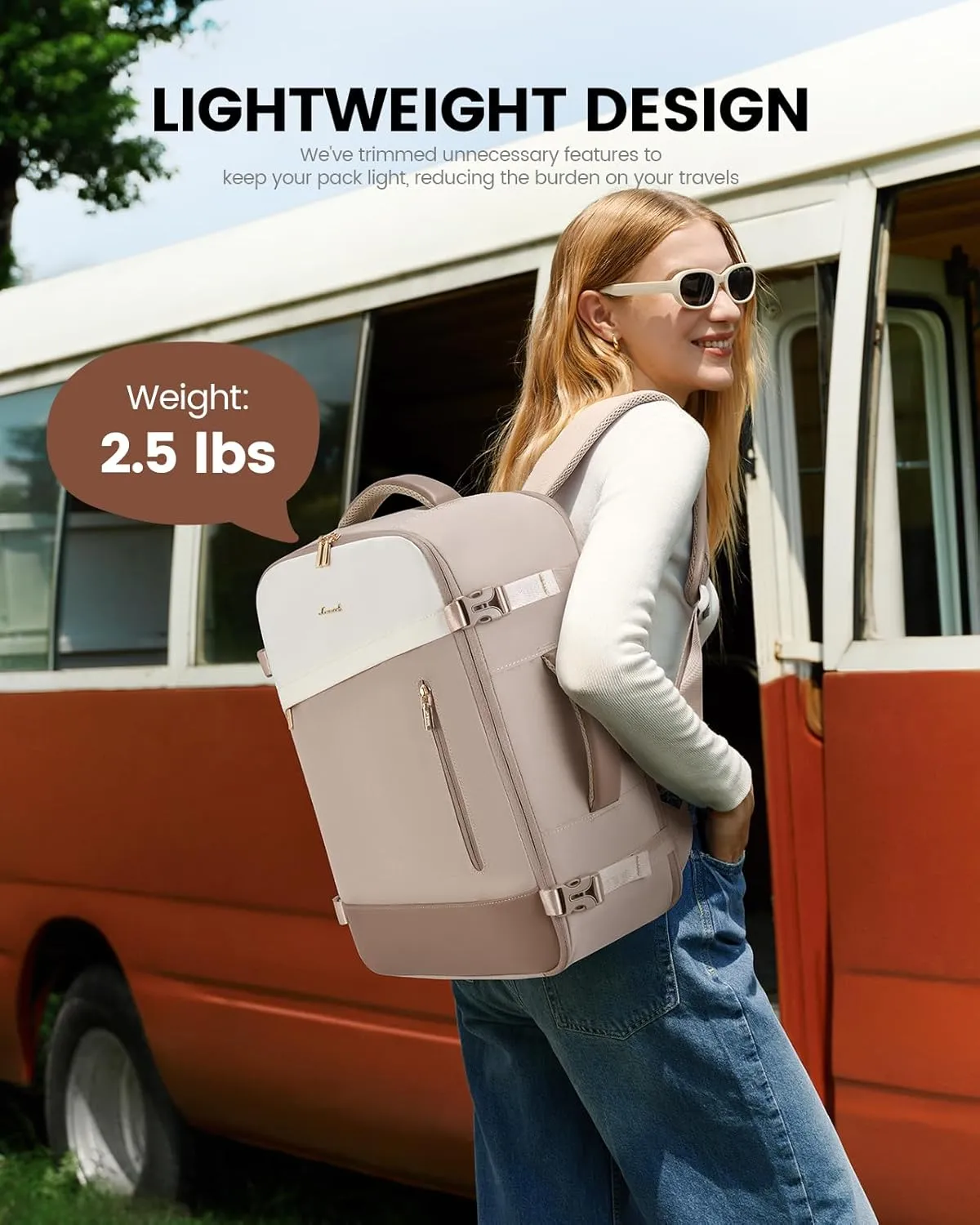 LOVEVOOK Travel Backpack For Women, 40L Carry On Backpack, Flight Approved Personal Item Travel Bag, Lightweight Daypack Weekender Bag Fits 17" Laptop With 3 Cubes, Apricot-Beige-Coffee