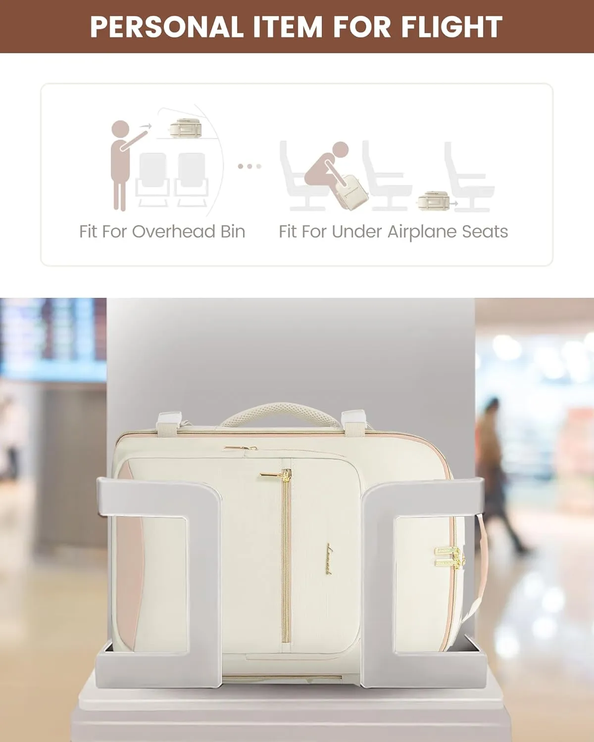 LOVEVOOK Travel Backpack for Women, 50L Personal Item Backpacks Flight Approved with 3 Packing Cubes, Water Resistant Carry on Backpack Luggage Daypack Business Weekender Bag, Beige-Flesh beige