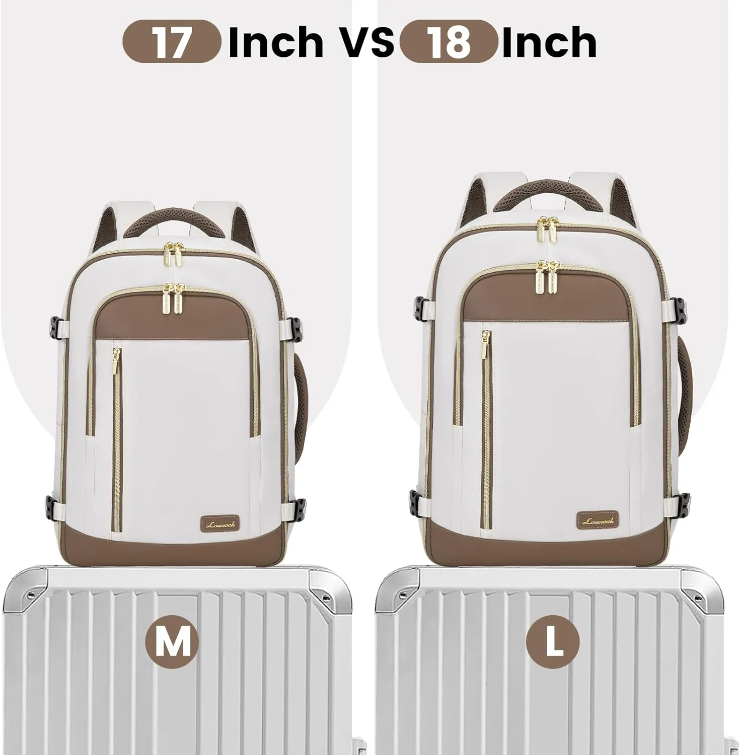 LOVEVOOK Travel Backpack for Women & Men, 40L Carry On Backpack, Personal Item Bag with 3 Packing Cubes, Business Weekender Overnight Luggage Daypack, Fits 17 Inch Laptop, Beige Grey