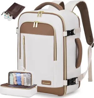 LOVEVOOK Travel Backpack for Women & Men, 40L Carry On Backpack, Personal Item Bag with 3 Packing Cubes, Business Weekender Overnight Luggage Daypack, Fits 17 Inch Laptop, Beige Grey