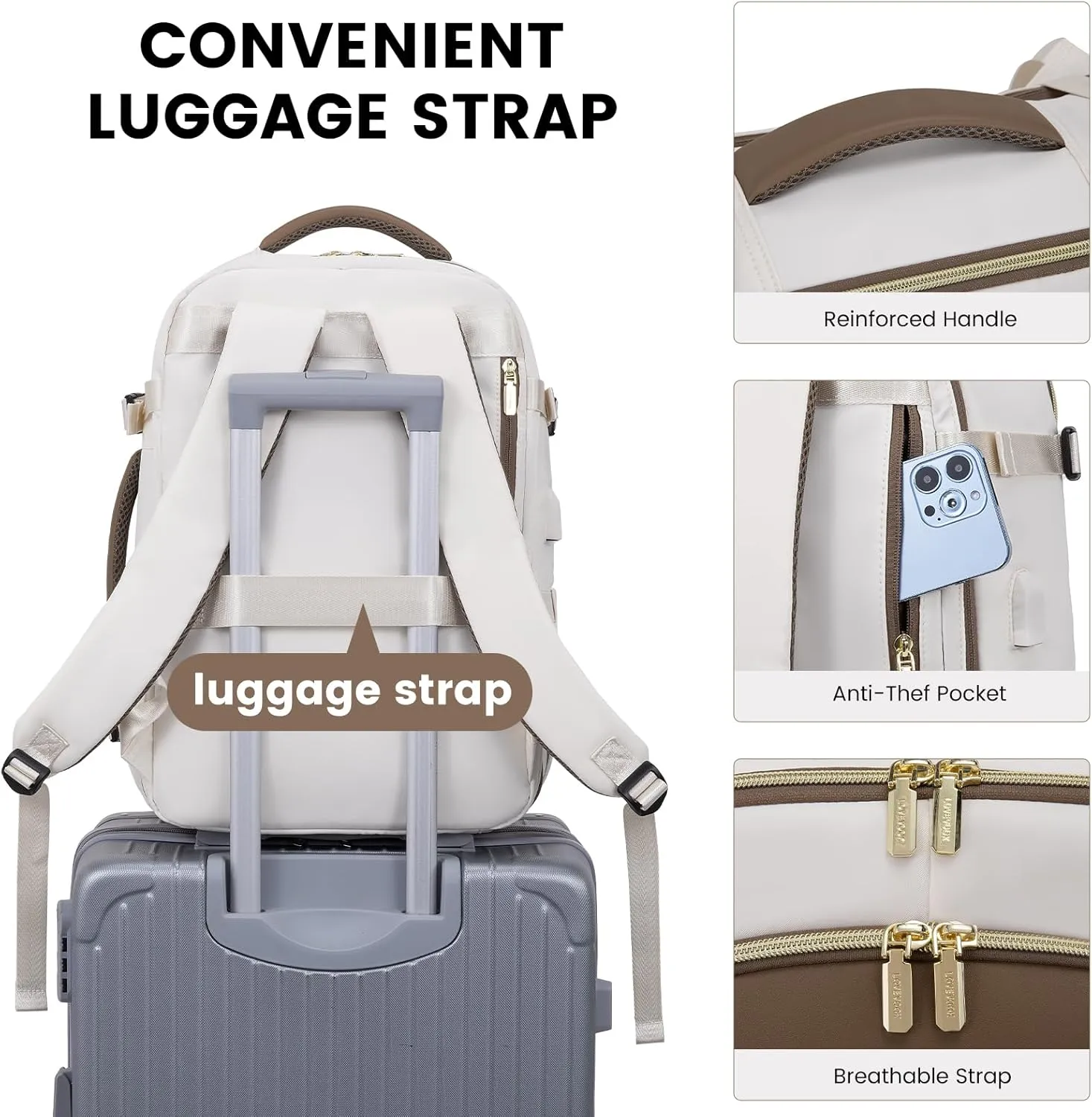 LOVEVOOK Travel Backpack for Women & Men, 40L Carry On Backpack, Personal Item Bag with 3 Packing Cubes, Business Weekender Overnight Luggage Daypack, Fits 17 Inch Laptop, Beige Grey