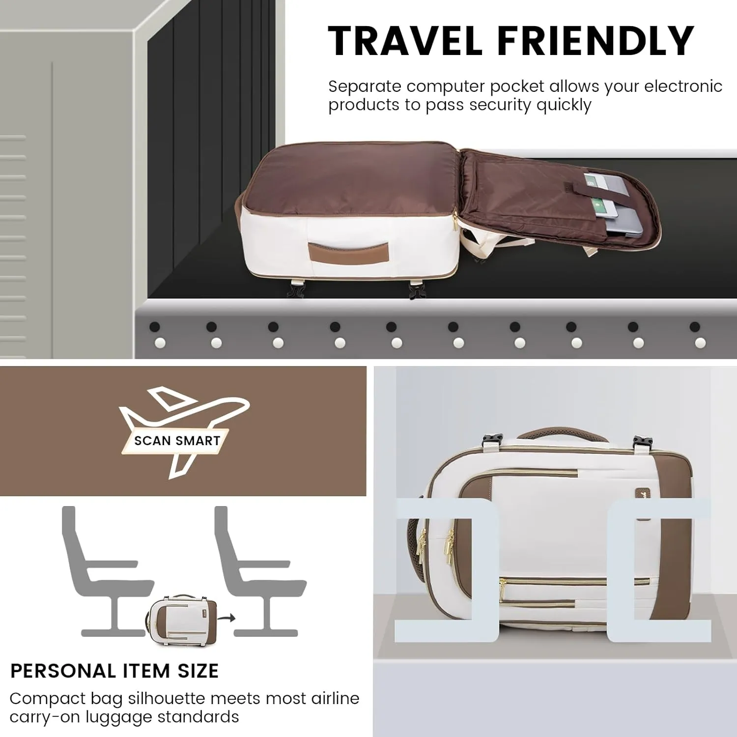 LOVEVOOK Travel Backpack for Women & Men, 40L Carry On Backpack, Personal Item Bag with 3 Packing Cubes, Business Weekender Overnight Luggage Daypack, Fits 17 Inch Laptop, Beige Grey