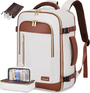 LOVEVOOK Travel Backpack for Women & Men, 45L Carry On Backpack, Personal Item Bag with 3 Packing Cubes, Business Weekender Overnight Luggage Daypack, Fits 18 Inch Laptop, Beige Brown