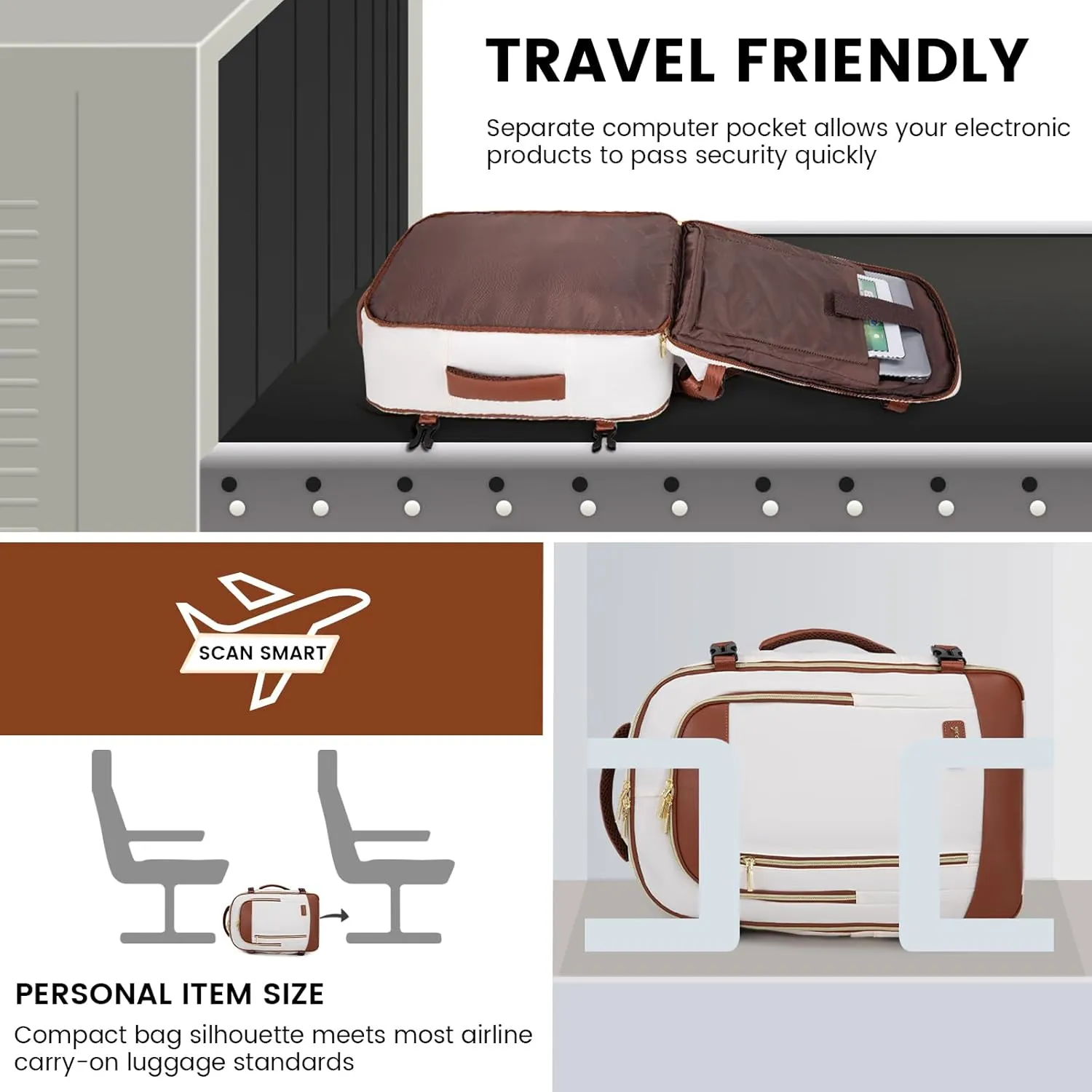 LOVEVOOK Travel Backpack for Women & Men, 45L Carry On Backpack, Personal Item Bag with 3 Packing Cubes, Business Weekender Overnight Luggage Daypack, Fits 18 Inch Laptop, Beige Brown