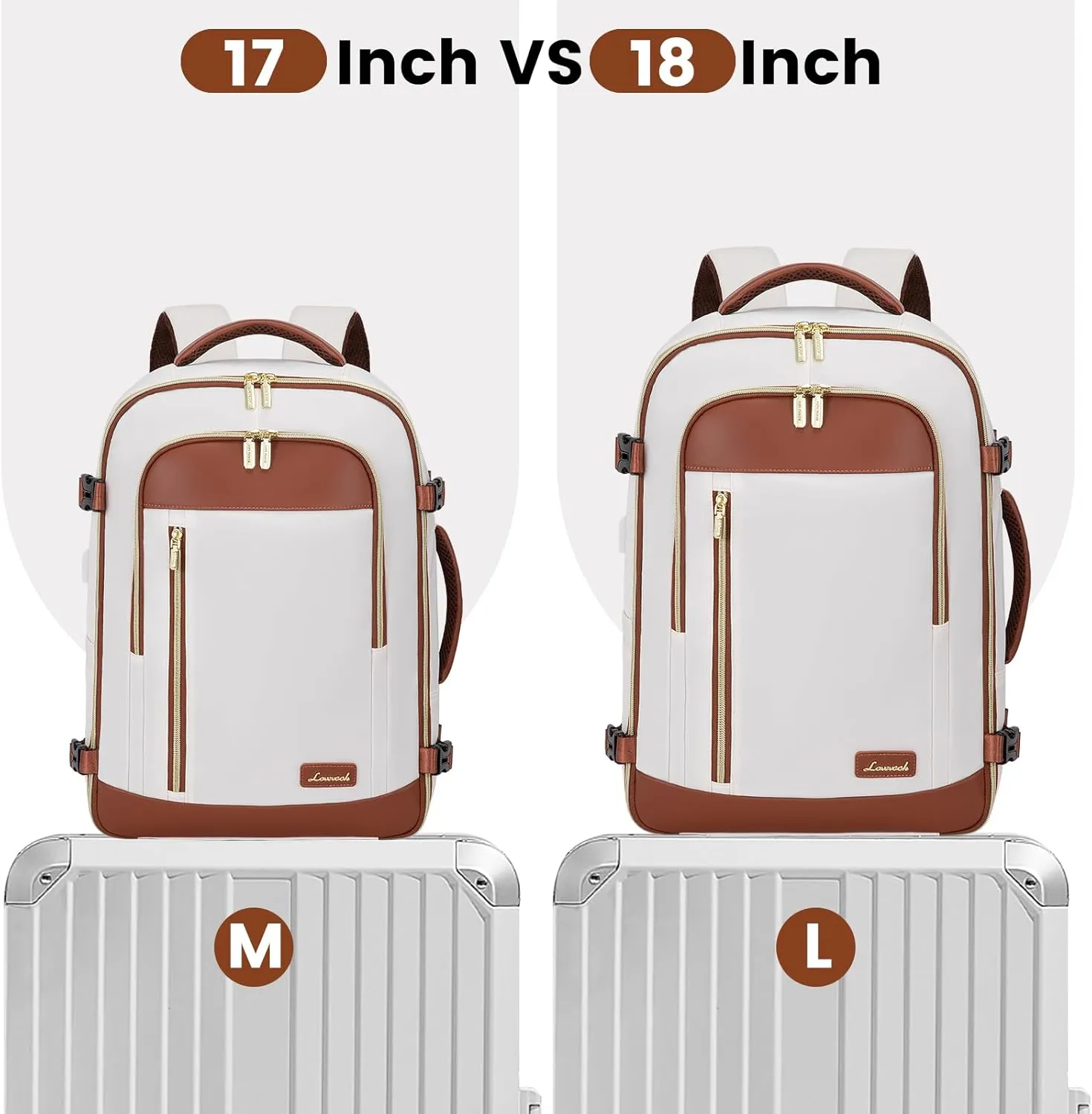 LOVEVOOK Travel Backpack for Women & Men, 45L Carry On Backpack, Personal Item Bag with 3 Packing Cubes, Business Weekender Overnight Luggage Daypack, Fits 18 Inch Laptop, Beige Brown