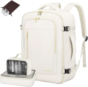 LOVEVOOK Travel Backpack for Women & Men, 45L Carry On Backpack, Personal Item Bag with 3 Packing Cubes, Business Weekender Overnight Luggage Daypack, Fits 18 Inch Laptop, Beige