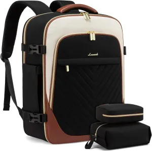 LOVEVOOK Travel Backpack for Women, TSA Approved Carry On Backpack with 2 Packing Cubes, Personal Item Backpack Fits 17 Inch Laptop, Weekender Water-resistant Daypack, Black-beige-brown