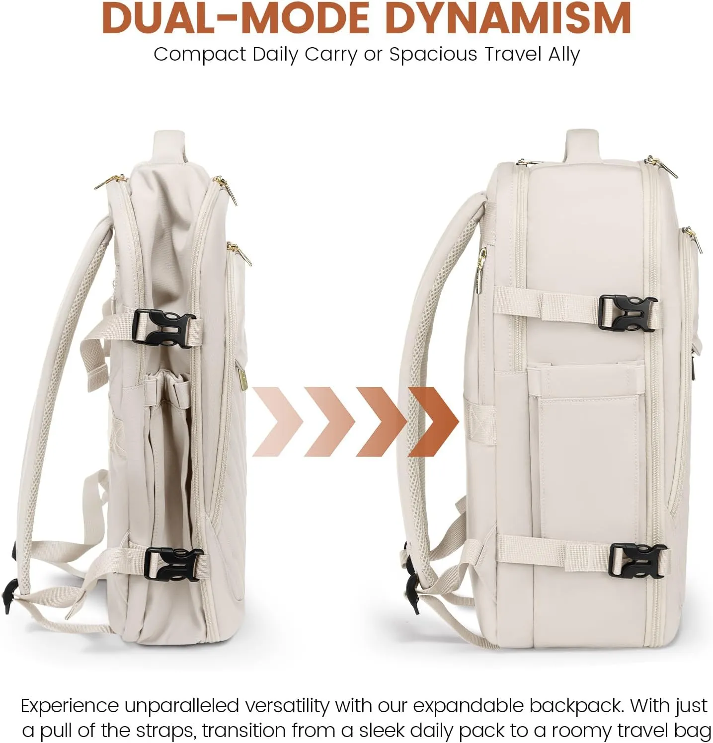 LOVEVOOK Travel Backpack for Women, TSA Personal Item Backpack Travel Bag fits 17.3" Laptop, Carry on Backpack for Weekender Business Hiking, Beige