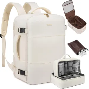 LOVEVOOK Travel Backpack for Women,35L Carry On Backpack Flight Approved with 3 Packing Cubes,TSA Personal Item Travel Bag Fits 15.6” Laptop,Weekender Hiking Business Luggage Daypack Beige