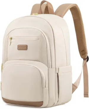 LOVEVOOK Travel Laptop Backpack for Women, Waterproof Work Backpack Fits 15.6 Inch Laptop, Large Computer Backpack for College, Beige