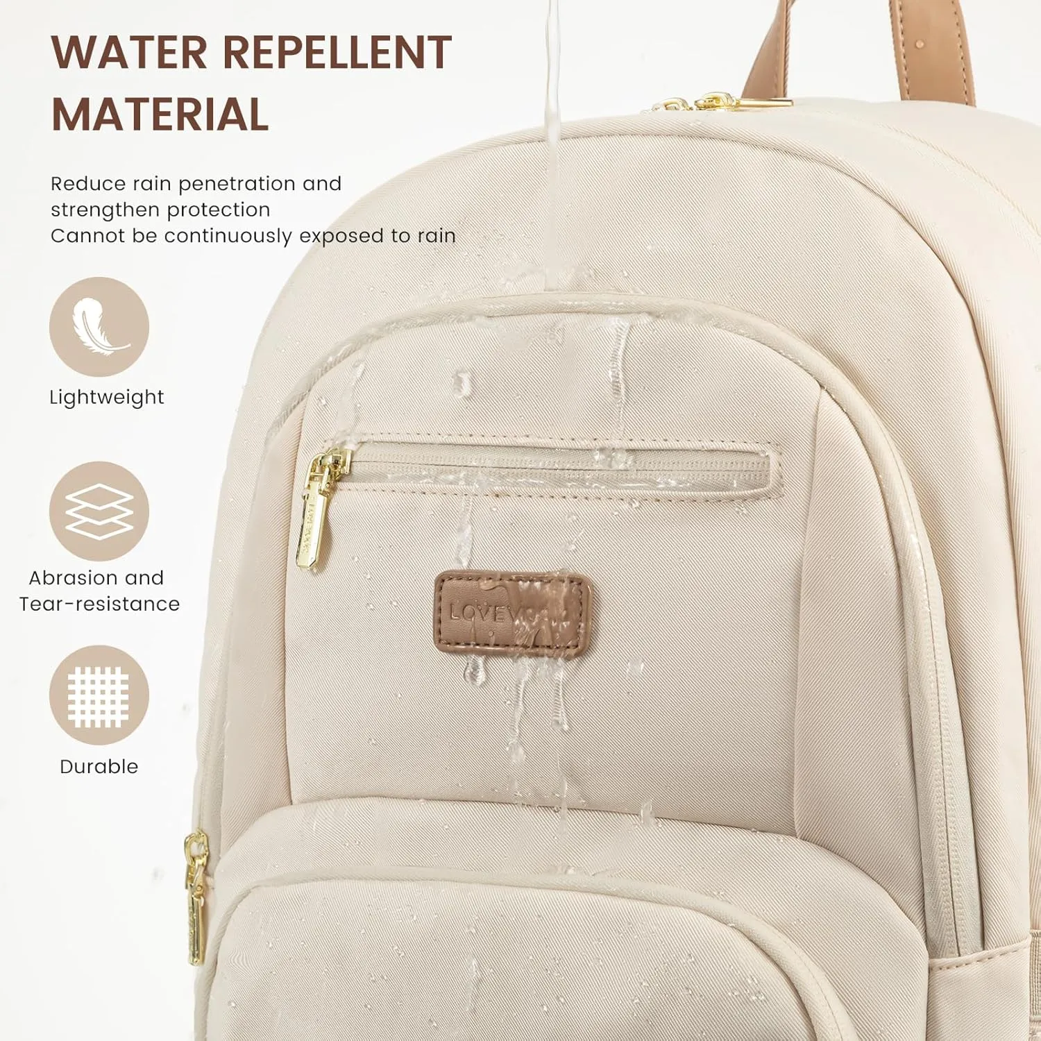 LOVEVOOK Travel Laptop Backpack for Women, Waterproof Work Backpack Fits 15.6 Inch Laptop, Large Computer Backpack for College, Beige