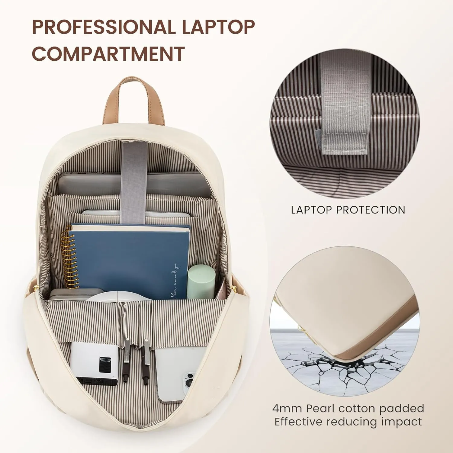 LOVEVOOK Travel Laptop Backpack for Women, Waterproof Work Backpack Fits 15.6 Inch Laptop, Large Computer Backpack for College, Beige