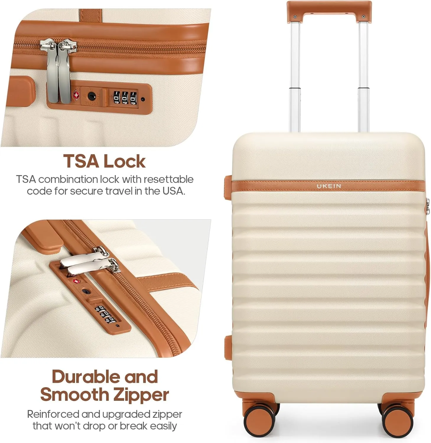 Luggage Sets 5 Piece,Polycarbonate Hardside Carry On Suitcase Set with Spinner Wheel TSA Lock, Suitcase set with Travel Bag for Women Men (Beige, 5 piece set)