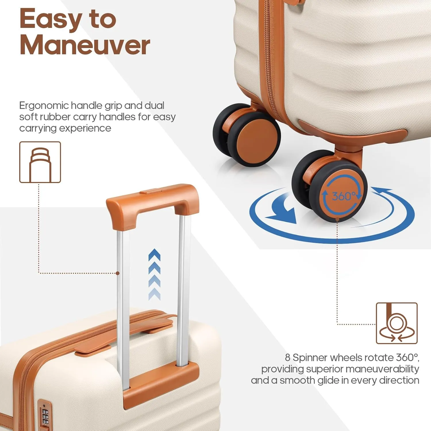 Luggage Sets 5 Piece,Polycarbonate Hardside Carry On Suitcase Set with Spinner Wheel TSA Lock, Suitcase set with Travel Bag for Women Men (Beige, 5 piece set)