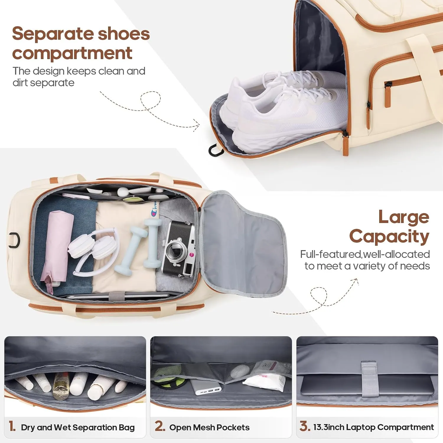 Luggage Sets 5 Piece,Polycarbonate Hardside Carry On Suitcase Set with Spinner Wheel TSA Lock, Suitcase set with Travel Bag for Women Men (Beige, 5 piece set)