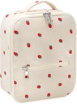 Lunch Bag for Women Cute Corduroy Lunch Tote Bags Reusable Lunch Tote Handbags Leakproof Thermal Cooler Lunch Case Large Capacity Lunch Box for Girls School Travel Picnic (Corduroy strawberry)
