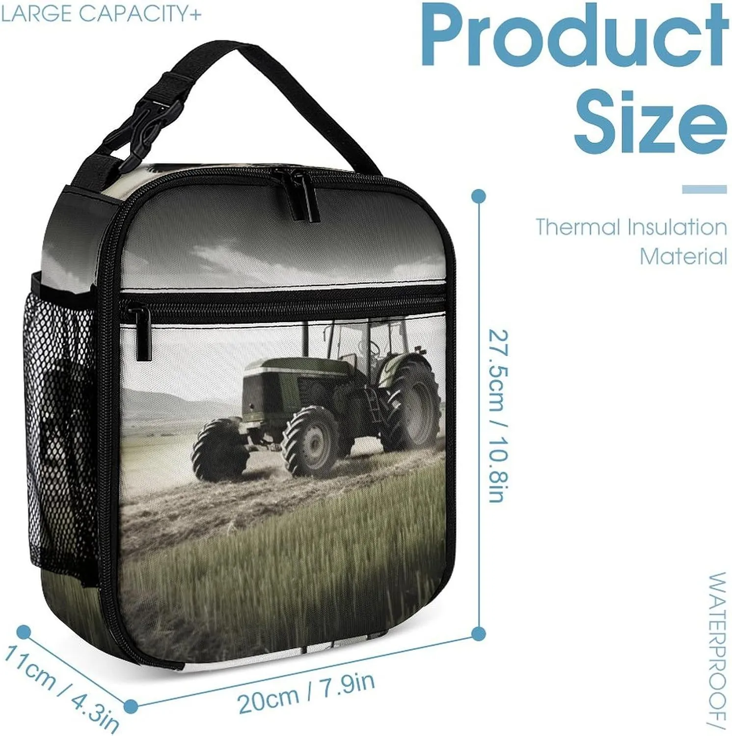 Lunch Bag for Women Men Lunch Box Reusable Tractor Agriculture Tranquil Lunch Tote Bag Leakproof Lunch Cooler Bag for Work