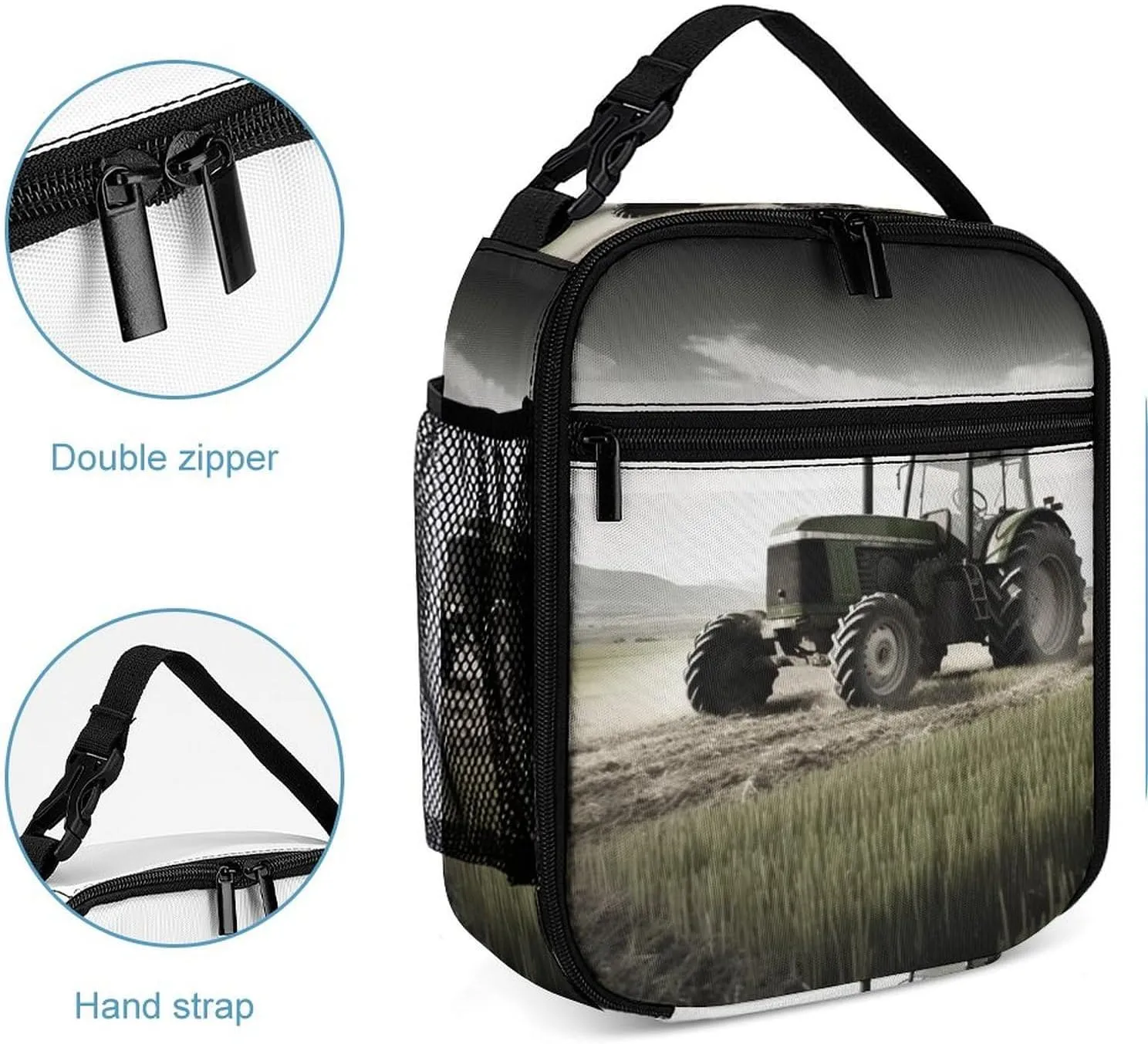 Lunch Bag for Women Men Lunch Box Reusable Tractor Agriculture Tranquil Lunch Tote Bag Leakproof Lunch Cooler Bag for Work
