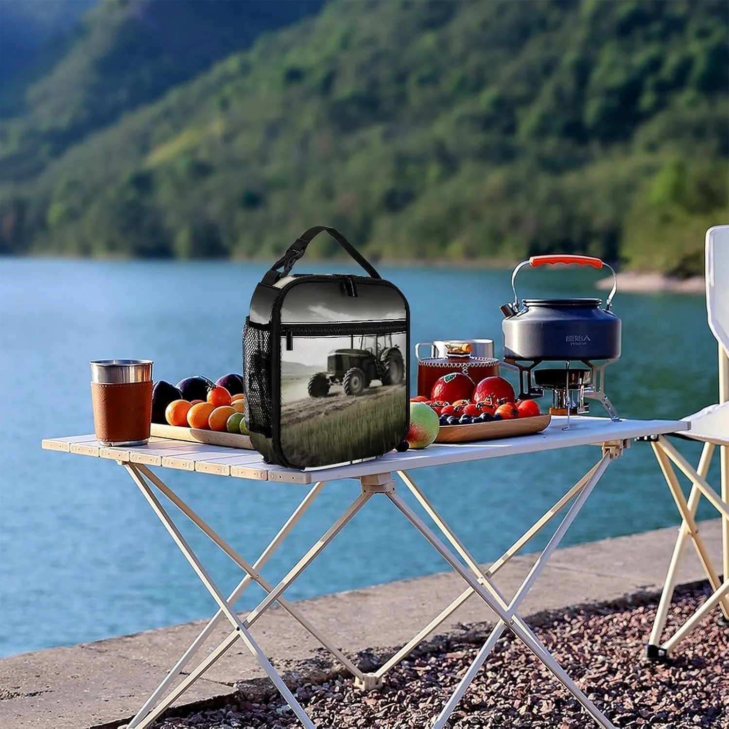 Lunch Bag for Women Men Lunch Box Reusable Tractor Agriculture Tranquil Lunch Tote Bag Leakproof Lunch Cooler Bag for Work