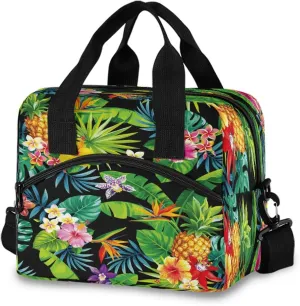 Lunch Bag Hawaii Palm Leaves Floral Lunchbox Organizer Insulated Waterproof Men Women Tote Cooler Handbag Adjustable Shoulder Strap for kids Girls Boys School Office Picnic