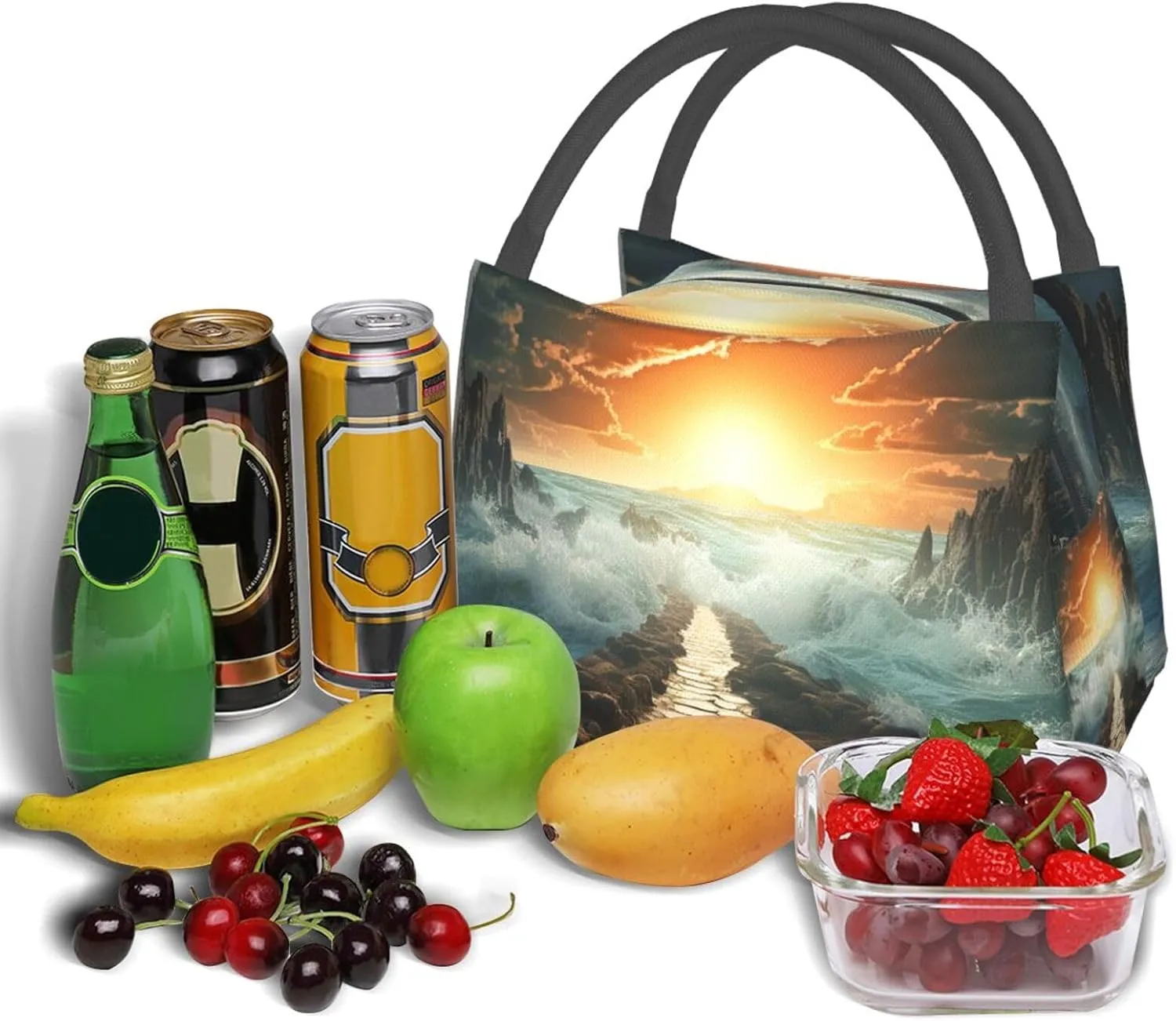 Lunch Bag Insulated Lunch Box for Women Men Reusable Divided Sea Pathway Lunch Tote Cooler Bag for Office Work