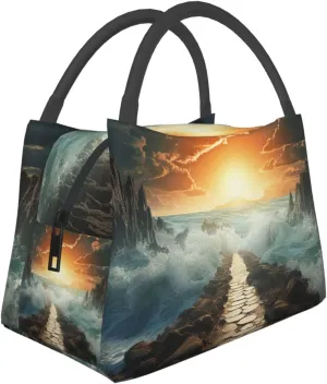 Lunch Bag Insulated Lunch Box for Women Men Reusable Divided Sea Pathway Lunch Tote Cooler Bag for Office Work