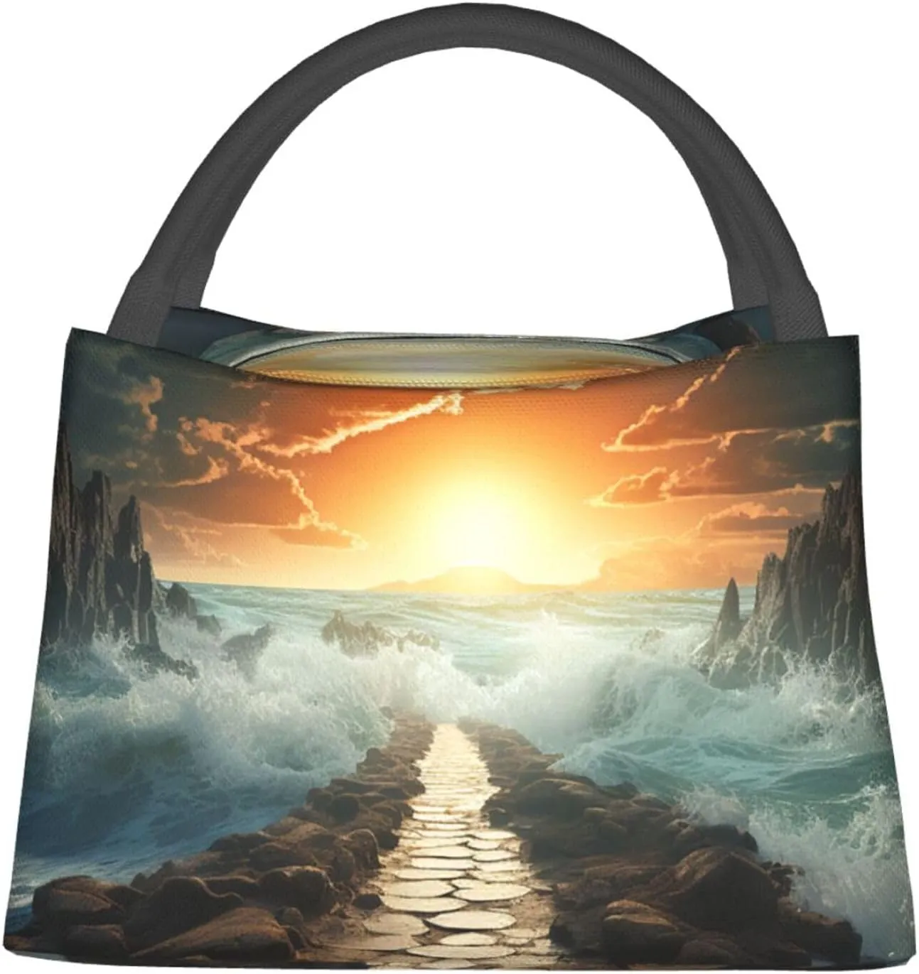 Lunch Bag Insulated Lunch Box for Women Men Reusable Divided Sea Pathway Lunch Tote Cooler Bag for Office Work