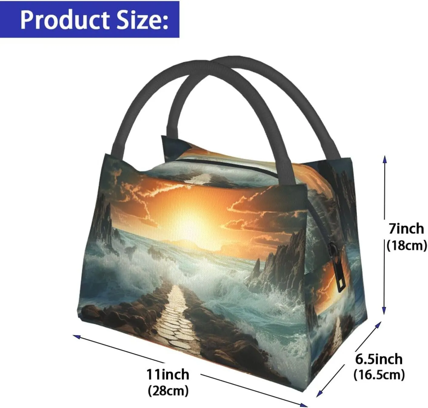 Lunch Bag Insulated Lunch Box for Women Men Reusable Divided Sea Pathway Lunch Tote Cooler Bag for Office Work