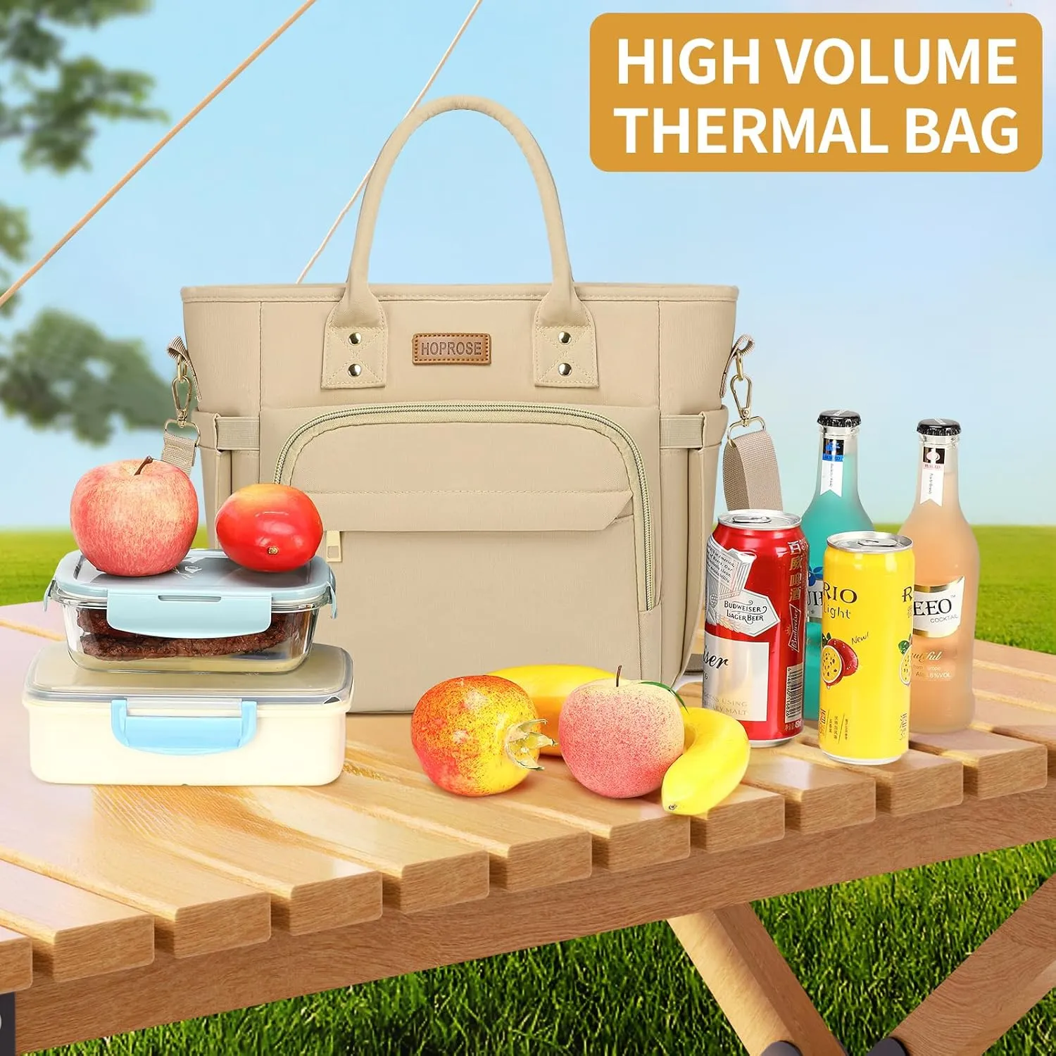 Lunch Bag Lunch Box Women Insulated Cooler Bag for Work, Large Lunchbox for Adult, Leakproof Womens Lunch Tote Bags with Shoulder Strap for Travel, Picnic, Beige