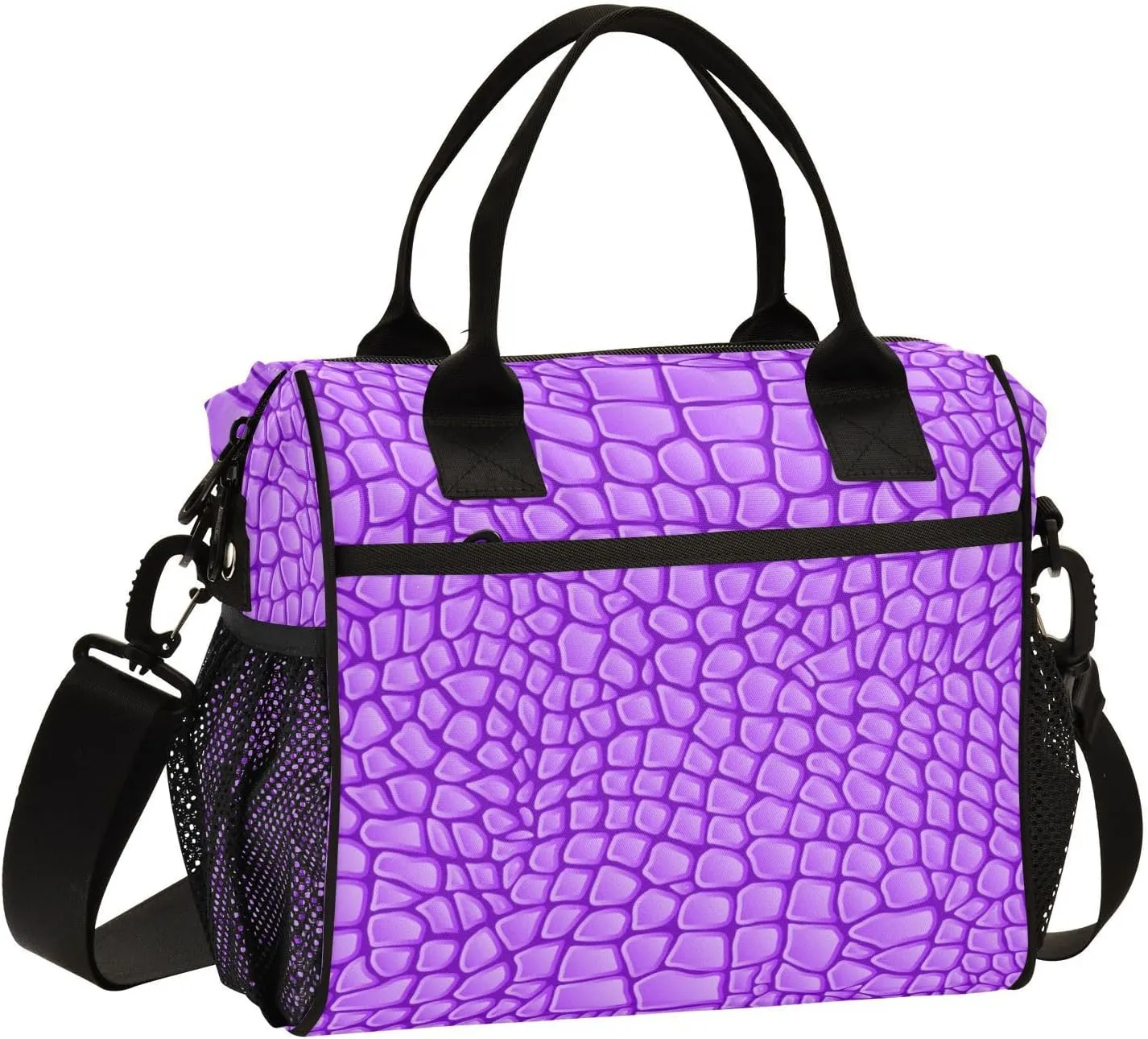 Lunch Bag Purple Alligator Skin Insulated Lunch Box Reusable Lunch Tote Bag with Adjustable Shoulder Strap for Men Women M