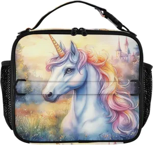 Lunch Bag Unicorn Rainbow Mane Kids Boys Girls Cooler Insulated Lunch Box Two Way Handle Tote Waterproof Picnic Meal for School Office