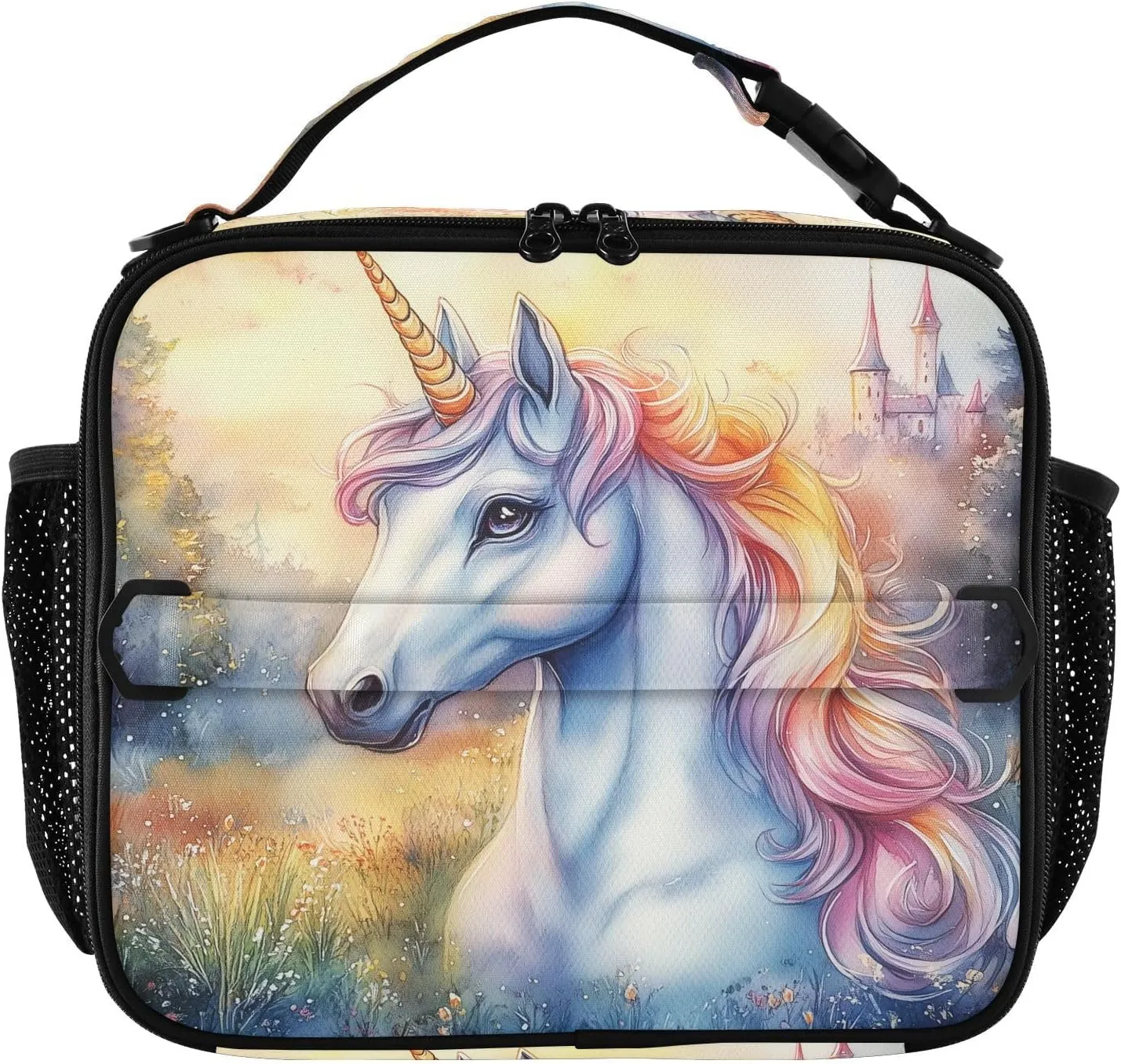 Lunch Bag Unicorn Rainbow Mane Kids Boys Girls Cooler Insulated Lunch Box Two Way Handle Tote Waterproof Picnic Meal for School Office