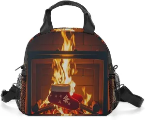 Lunch Bag with Shoulder Strap Insulated Lunch Box Leakproof Lunch Cooler Bag The Firelight Reflects Christmas Lunch Tote Bag for Women Men Reusable Lunchbox for Work Picnic Beach