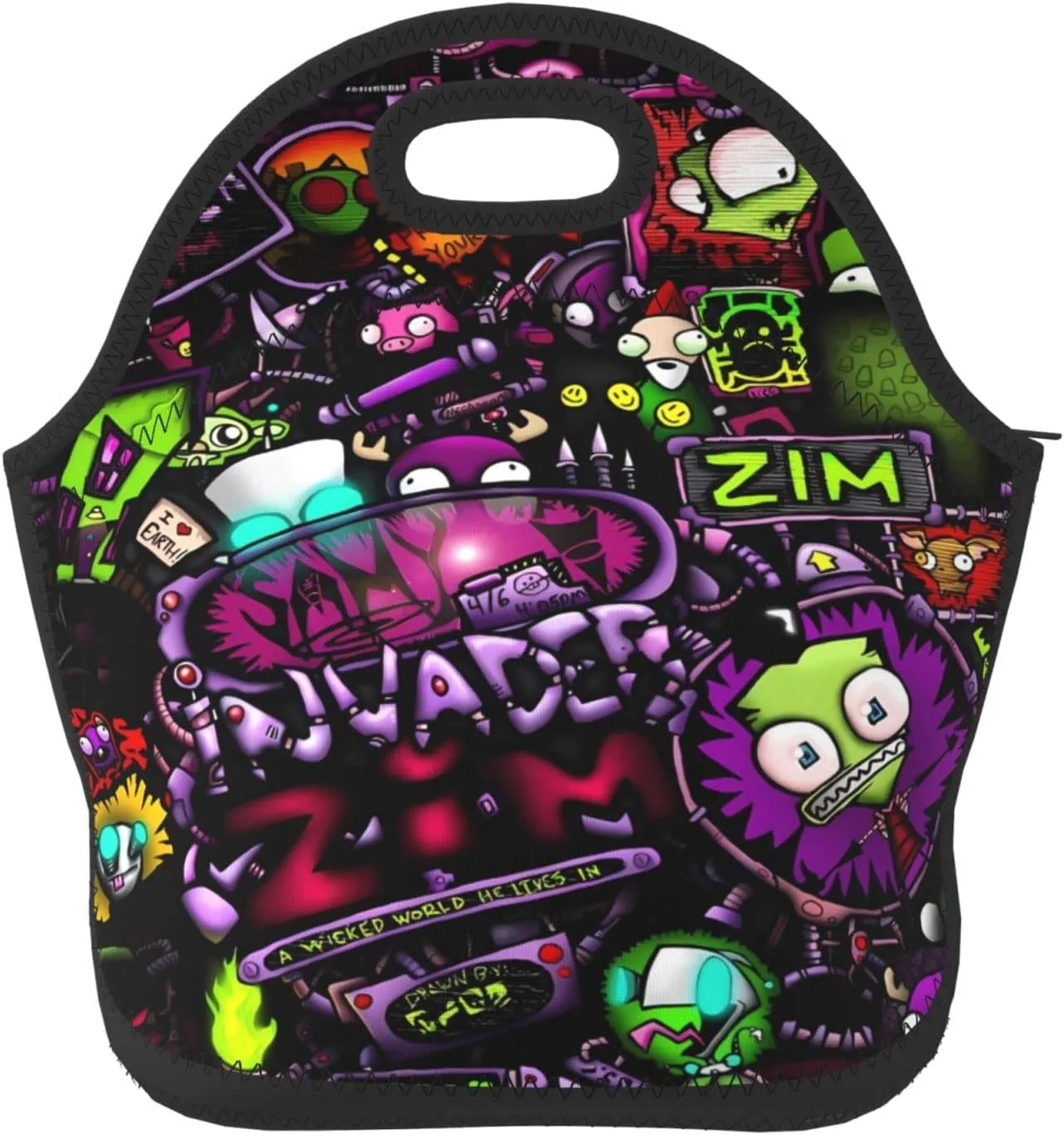 Lunch Bags Invader Anime Zim Insulated Lunch Tote Reusable Portable Lunch Box for Outdoor Office Picnic 11 X 11.4 X 5.5 in