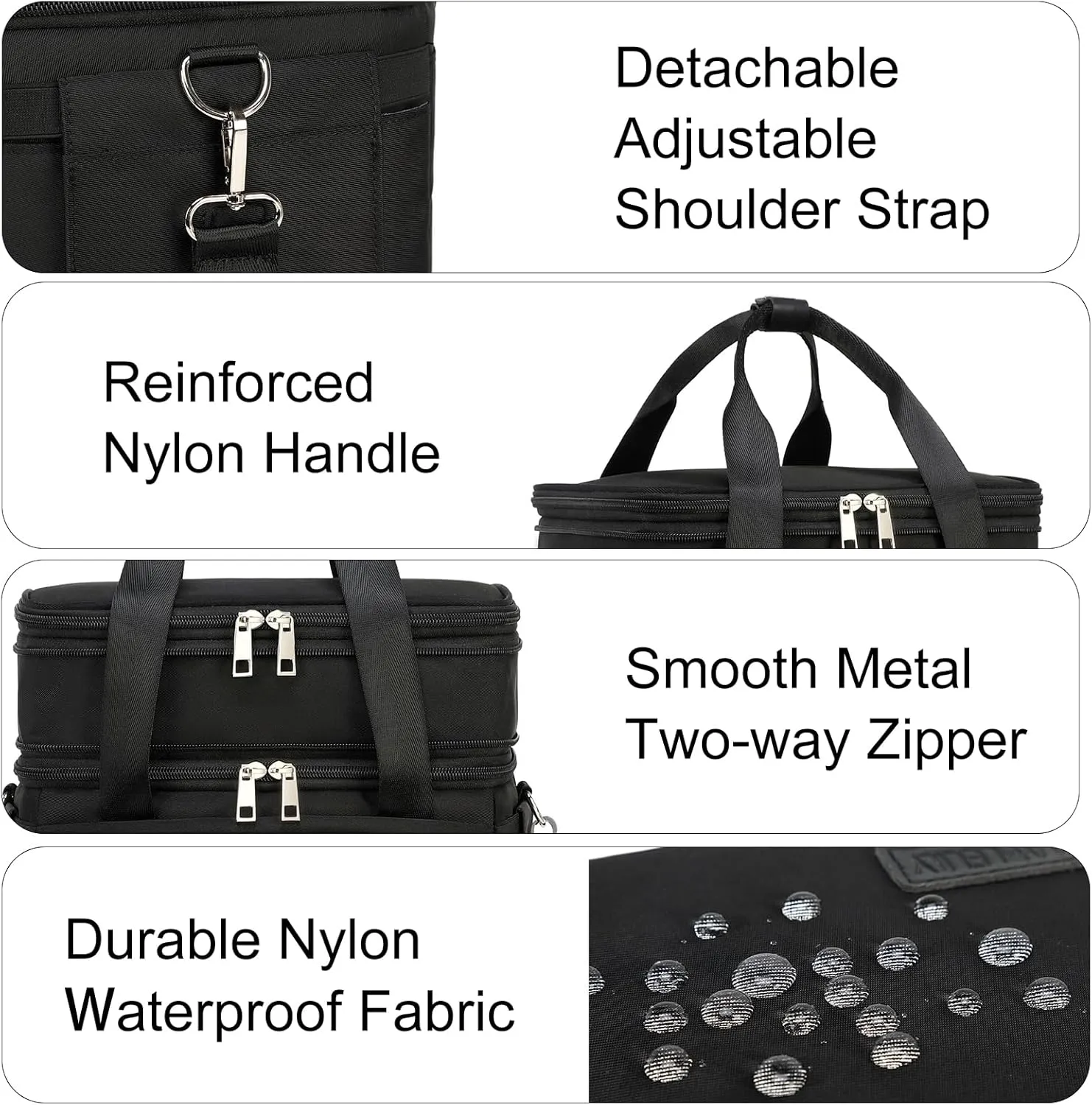 Lunch Box for Men Women - Double Deck Insulated Lunch Bag, Large Leak Proof Tote Cooler, Wide Open Dual Compartment Lunch Bags with Shoulder Strap, For Work Picnic Hiking Beach, Black