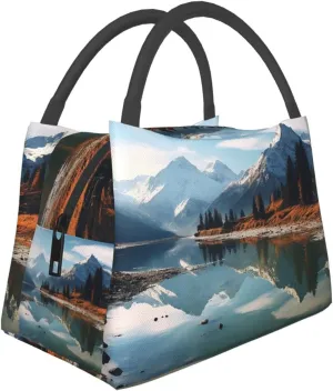 Lunch Box for Women Men Insulated Lunch Bag Mountains surround the lake Reusable Lunch Tote Bags for Work Office Travel