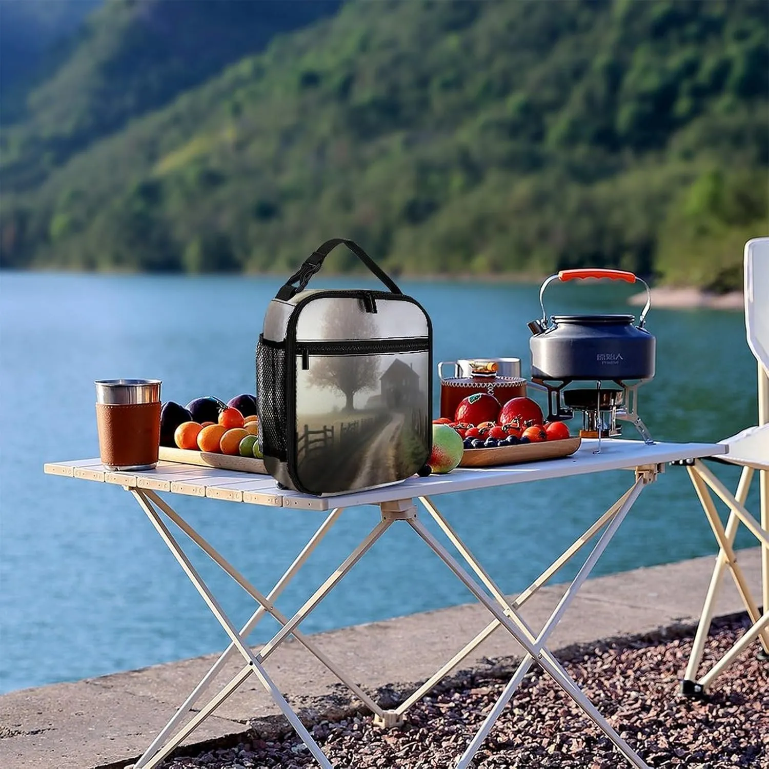 Lunch Box for Women Men Insulated Soft Bag Misty Farmhouse Lunch Bag With Side Pocket Reusable Portable Tote Meal Bags for Work Picnic, 27.5X20cm, Style 2