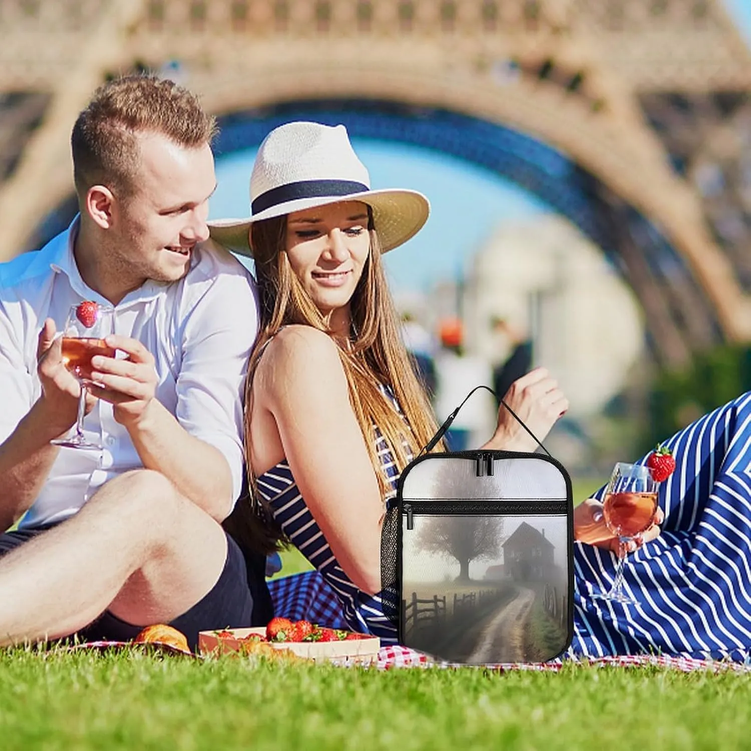 Lunch Box for Women Men Insulated Soft Bag Misty Farmhouse Lunch Bag With Side Pocket Reusable Portable Tote Meal Bags for Work Picnic, 27.5X20cm, Style 2