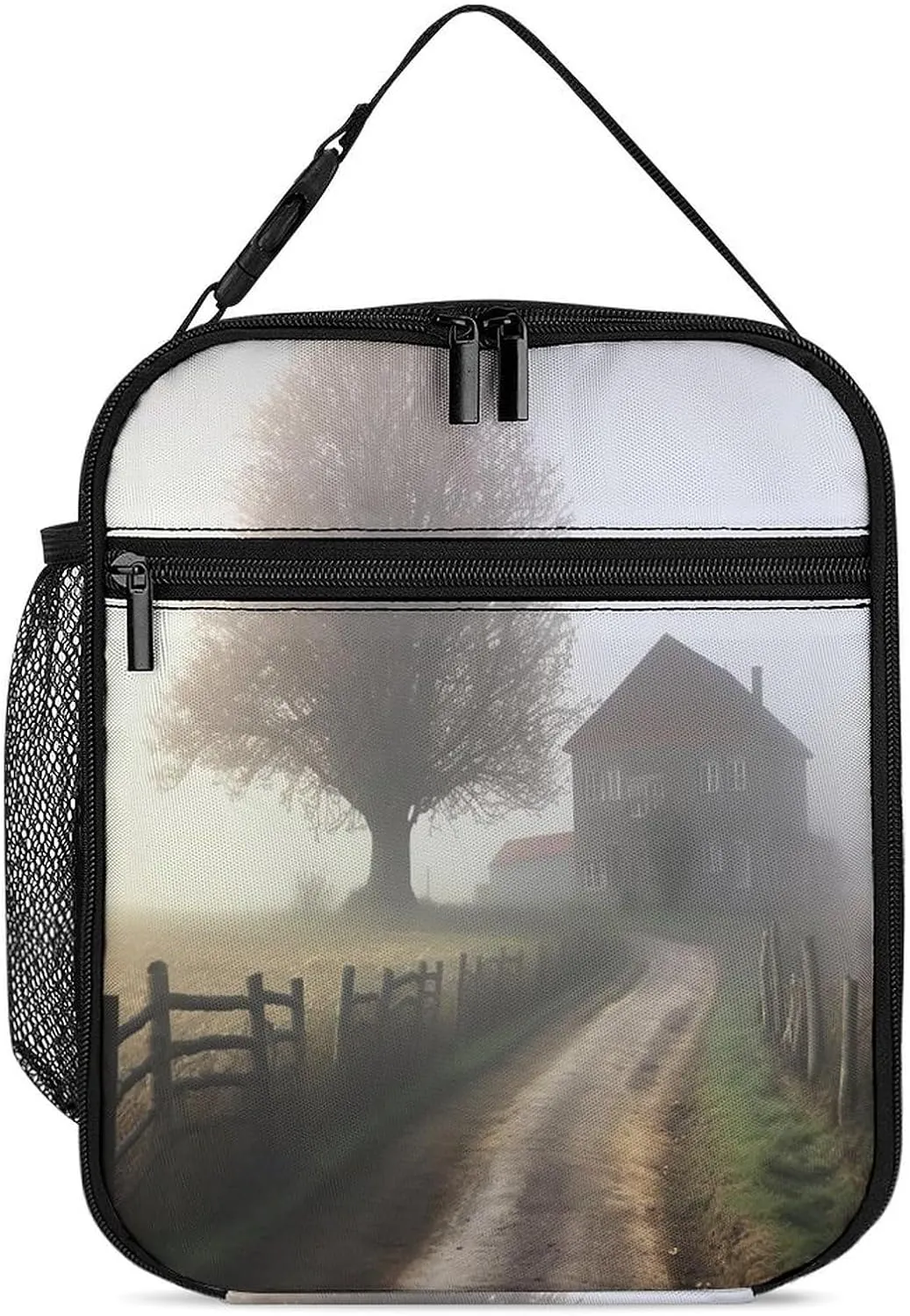 Lunch Box for Women Men Insulated Soft Bag Misty Farmhouse Lunch Bag With Side Pocket Reusable Portable Tote Meal Bags for Work Picnic, 27.5X20cm, Style 2