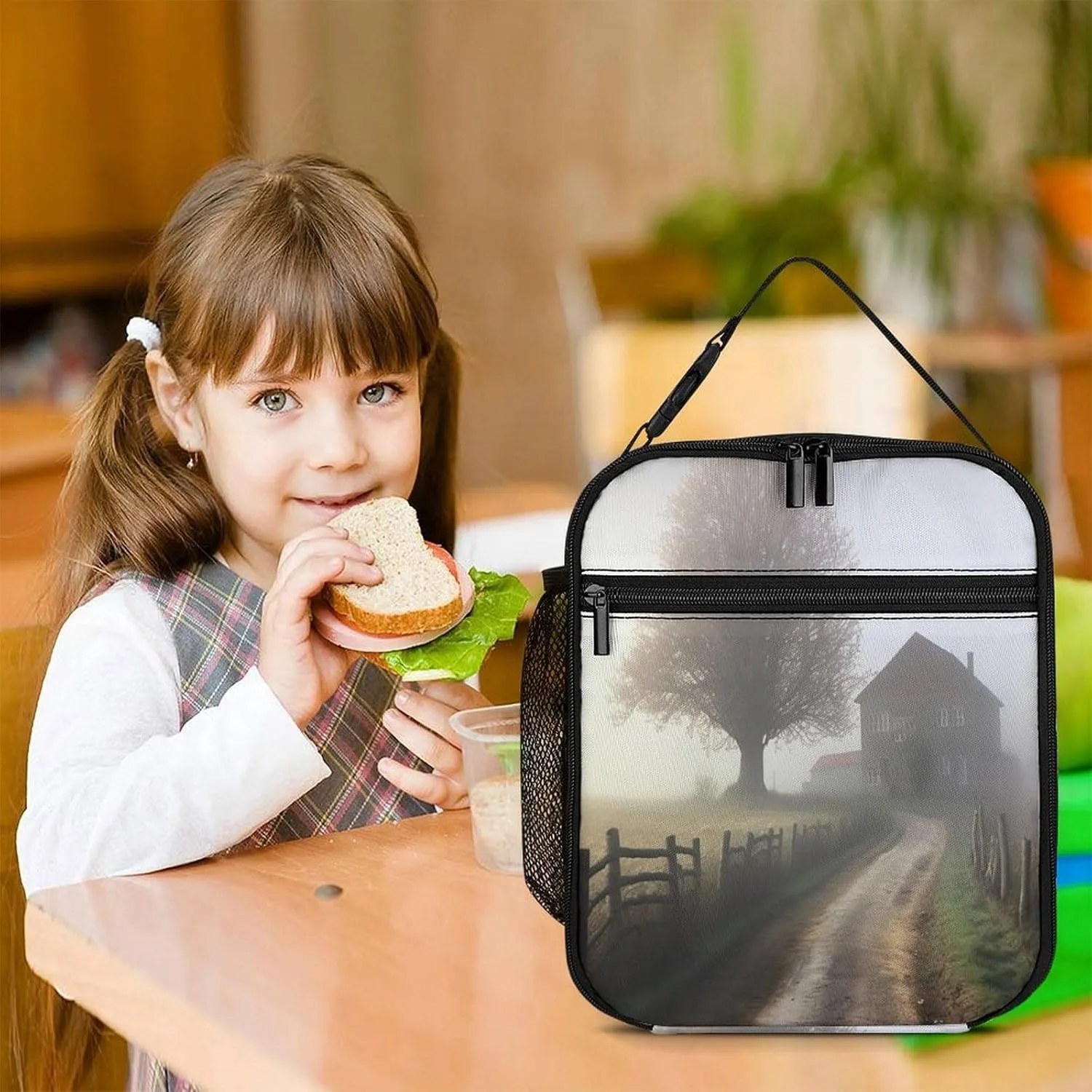 Lunch Box for Women Men Insulated Soft Bag Misty Farmhouse Lunch Bag With Side Pocket Reusable Portable Tote Meal Bags for Work Picnic, 27.5X20cm, Style 2