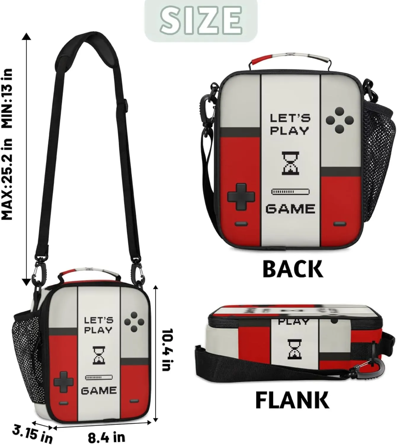 Lunch Boxes Bag for Kids - Game Controller Insulated Leakproof Lunchbox for Boys Girls Portable Cooler Tote Bag for School Work Picnic with Shoulder Strap (Red)