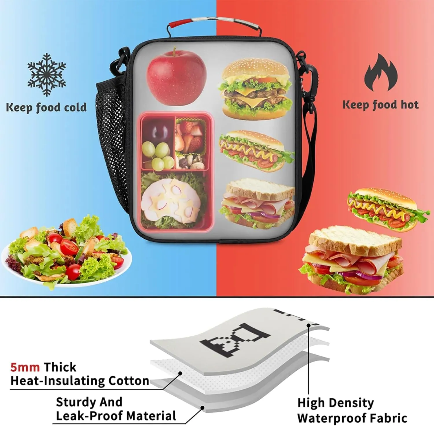Lunch Boxes Bag for Kids - Game Controller Insulated Leakproof Lunchbox for Boys Girls Portable Cooler Tote Bag for School Work Picnic with Shoulder Strap (Red)