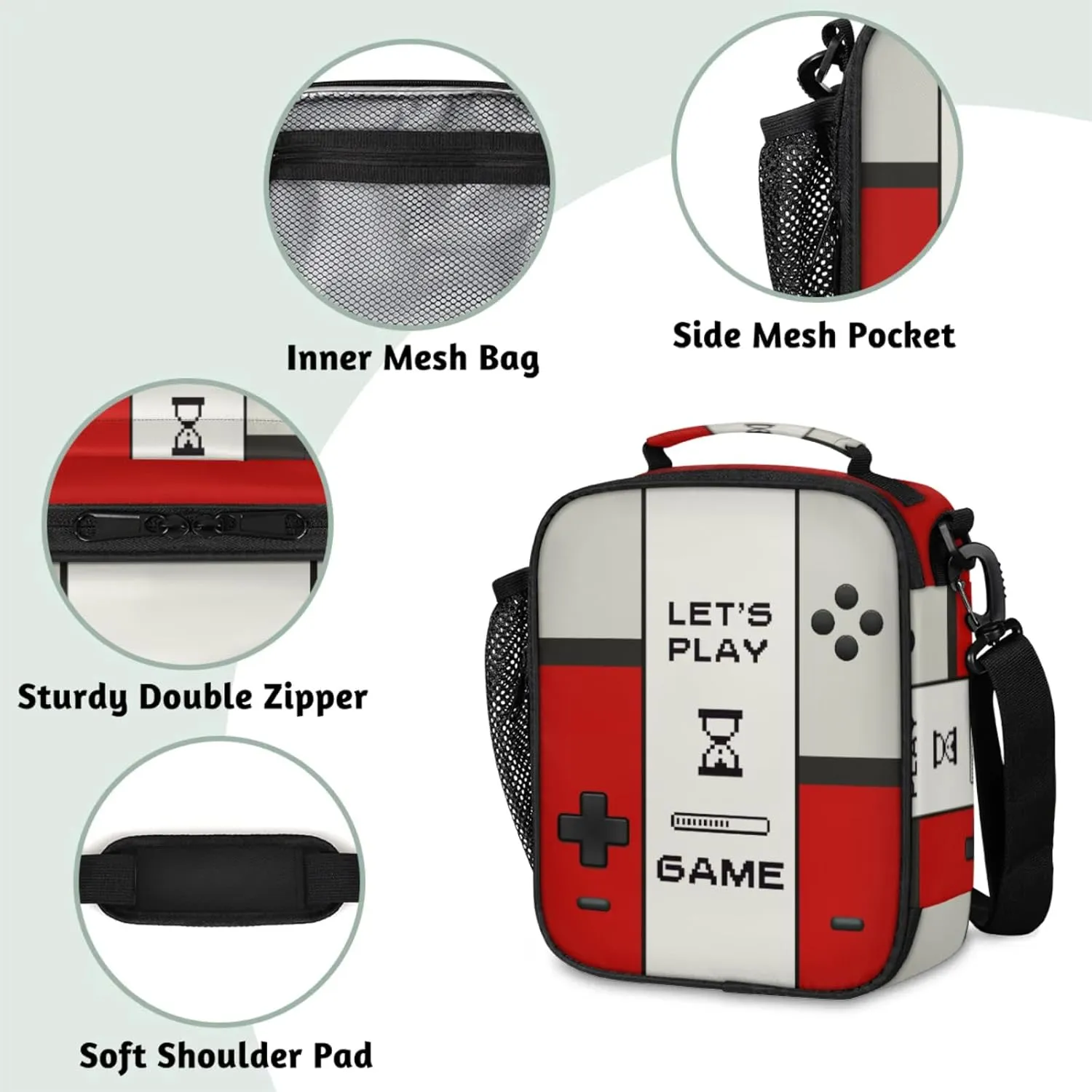 Lunch Boxes Bag for Kids - Game Controller Insulated Leakproof Lunchbox for Boys Girls Portable Cooler Tote Bag for School Work Picnic with Shoulder Strap (Red)