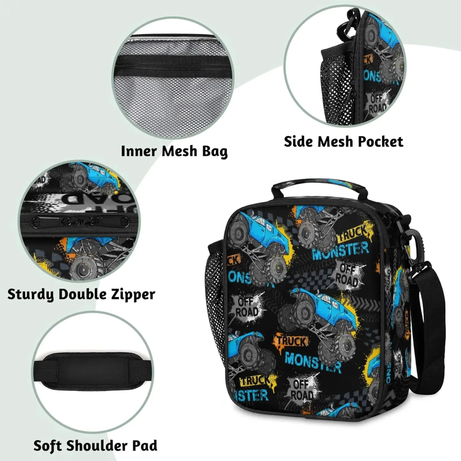 Lunch Boxes Bag for Kids - Insulated Leakproof Lunchbox for Boys Girls Portable Lunch Cooler Tote Bag for School Work Picnic with Shoulder Strap(Off-Truck