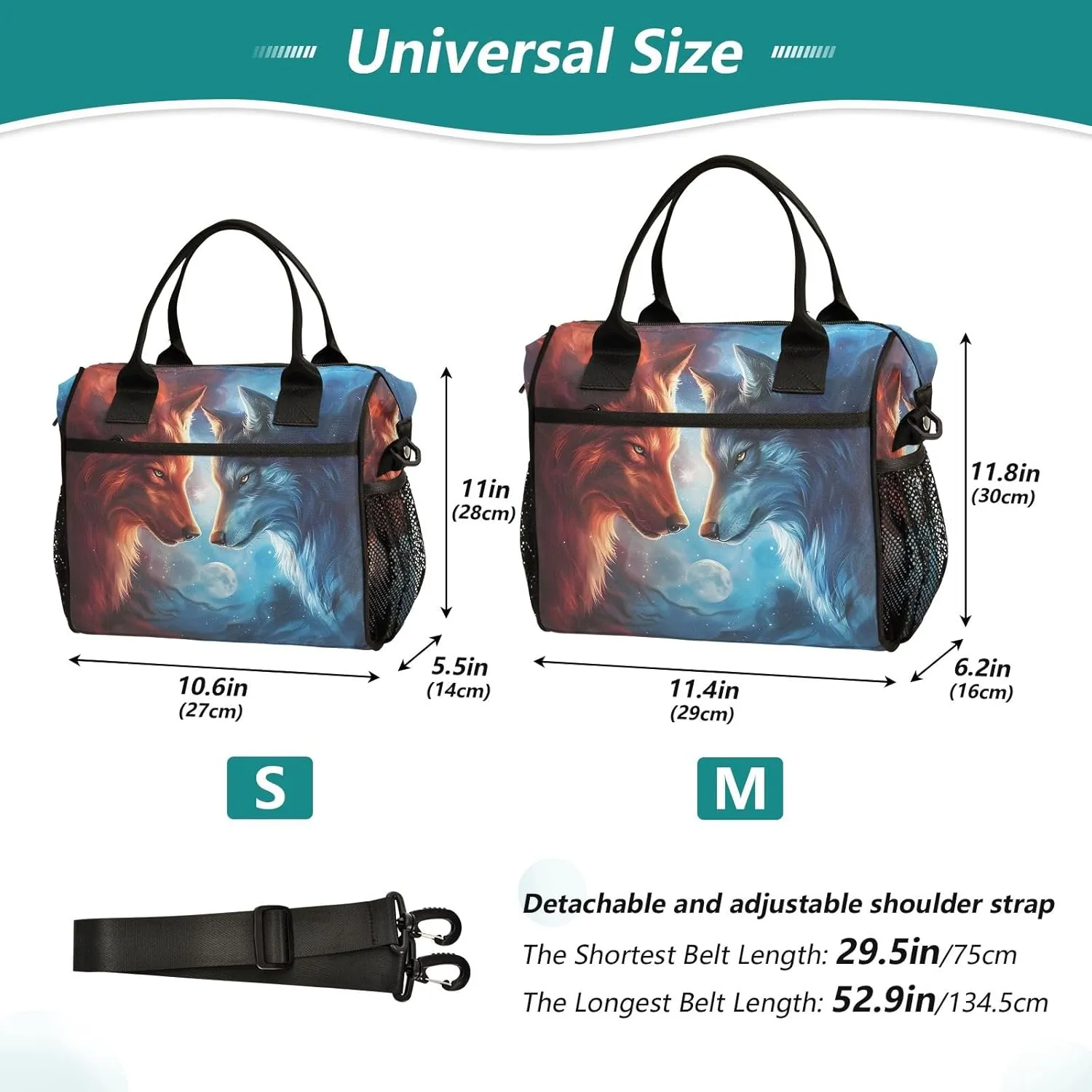 Lunch Tote Bags for Men lunch Box Lunch Cooler Bag Large Work Wolf Confront Leakproof Office Picnic Travel Lunch Bag M