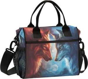 Lunch Tote Bags for Men lunch Box Lunch Cooler Bag Large Work Wolf Confront Leakproof Office Picnic Travel Lunch Bag M