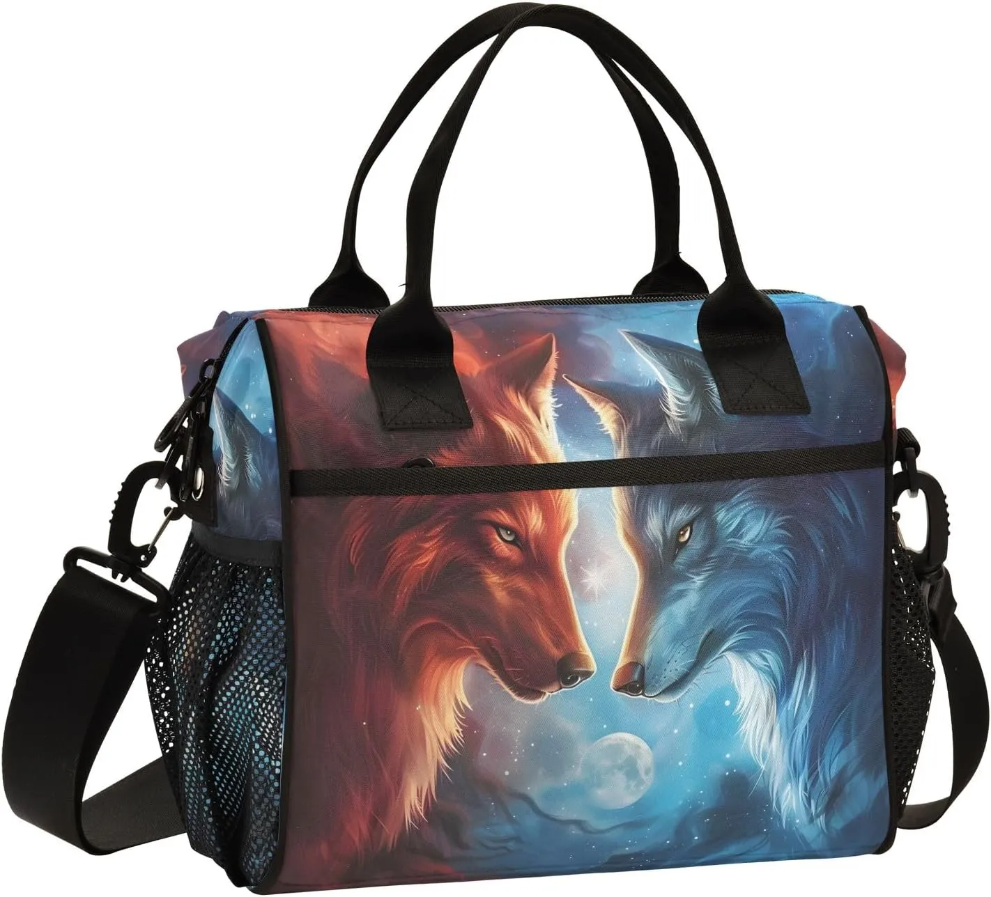 Lunch Tote Bags for Men lunch Box Lunch Cooler Bag Large Work Wolf Confront Leakproof Office Picnic Travel Lunch Bag M