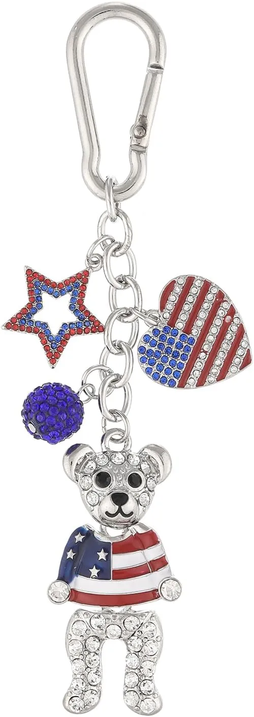 Madison Tyler Patriotic Keychains | 4th of July American Bag Charms for Handbag | Hat Bear Boots Heart Cross Car Purse Charms