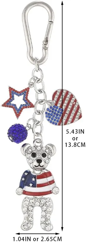 Madison Tyler Patriotic Keychains | 4th of July American Bag Charms for Handbag | Hat Bear Boots Heart Cross Car Purse Charms